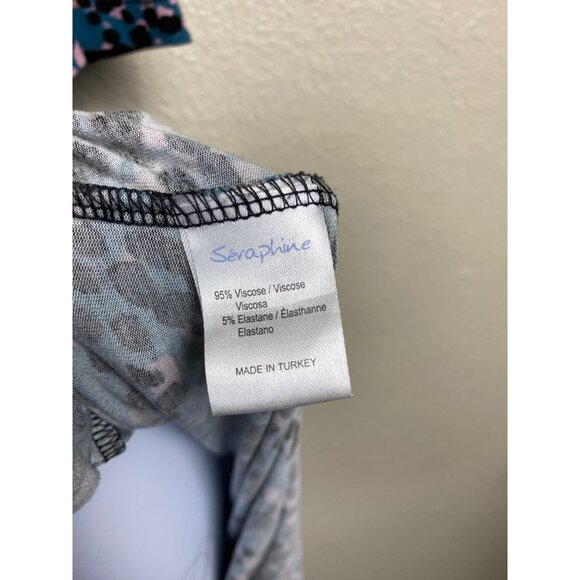 Seraphine Blue Abstract Maternity Dress Women Size 4 3/4 Sleeve Jersey Stretch - Picture 4 of 16